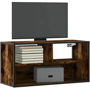 Comparateur de prix : vidaXL Meuble TV chêne fumé 80x31x39,5 cm bois d'ingénierie et métal