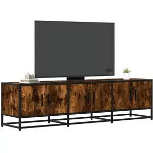 vidaXL Meuble TV chêne fumé 150x35x41 cm bois d'ingénierie et métal pas cher