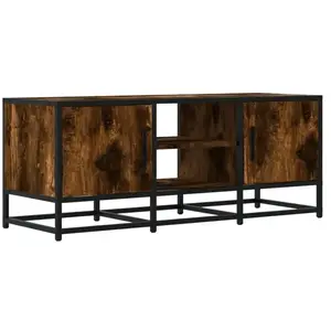 vidaXL Meuble TV chêne fumé 100x35x41 cm bois d'ingénierie et métal pas cher