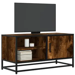 Comparateur de prix : vidaXL Meuble TV chêne fumé 80x34,5x40 cm bois d'ingénierie et métal