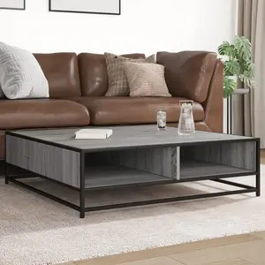 vidaXL Table basse sonoma gris 100x100x30cm bois d'ingénierie et métal pas cher