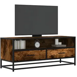Comparateur de prix : vidaXL Meuble TV chêne fumé 100x34,5x40 cm bois d'ingénierie et métal