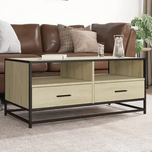 vidaXL Table basse chêne sonoma 100x50x45cm bois d'ingénierie et métal pas cher
