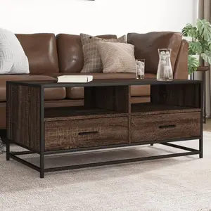 vidaXL Table basse chêne marron 100x50x45cm bois d'ingénierie et métal pas cher