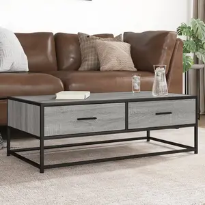 vidaXL Table basse sonoma gris 100x50x35 cm bois d'ingénierie et métal pas cher
