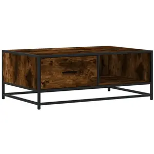 vidaXL Table basse chêne fumé 90x57x35 cm bois d'ingénierie et métal pas cher