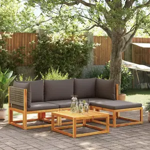 vidaXL Salon de jardin avec coussins 5 pcs Bois d'acacia solide pas cher