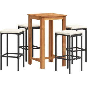 vidaXL Ensemble de bar de jardin 5 pcs noir bois massif acacia rotin pas cher