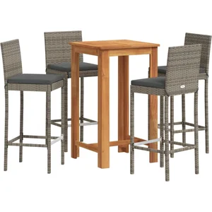 vidaXL Ensemble de bar de jardin 5 pcs gris bois massif acacia rotin pas cher