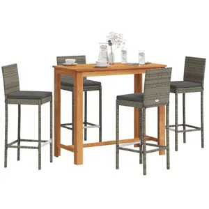 vidaXL Ensemble de bar de jardin 5 pcs gris bois massif acacia rotin
