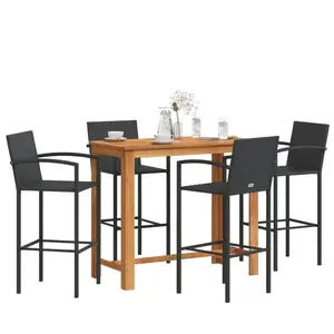 vidaXL Ensemble de bar de jardin 5 pcs noir bois massif acacia rotin pas cher