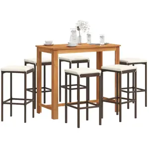Comparateur de prix : vidaXL Ensemble de bar de jardin 7 pcs marron bois massif acacia rotin