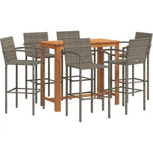 vidaXL Ensemble de bar de jardin 7 pcs gris bois massif acacia rotin pas cher