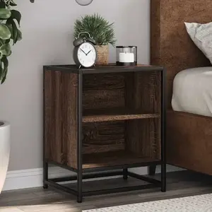 vidaXL Table de chevet chêne marron 40x31x50cm bois d'ingénierie métal pas cher
