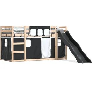 vidaXL Lit superposé avec toboggan et rideaux blanc et noir 80x200 cm pas cher