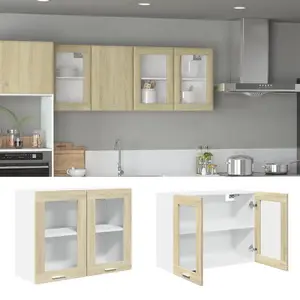 vidaXL Armoire en verre suspendue Chêne sonoma 80x31x60 cm Aggloméré pas cher