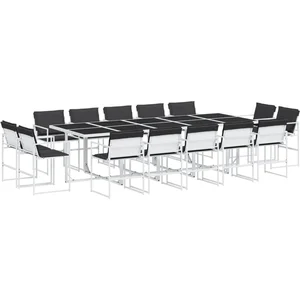 vidaXL Ensemble à manger de jardin avec coussins 15pcs blanc textilène pas cher