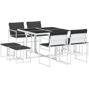 vidaXL Ensemble à manger de jardin avec coussins 9 pcs blanc textilène pas cher