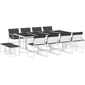 vidaXL Ensemble à manger de jardin avec coussins 13pcs blanc textilène pas cher