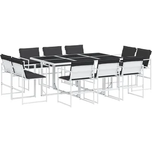 vidaXL Ensemble à manger de jardin avec coussins 11pcs blanc textilène pas cher