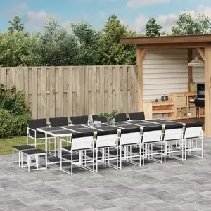 vidaXL Ensemble à manger de jardin avec coussins 17pcs blanc textilène pas cher