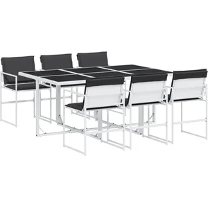 vidaXL Ensemble à manger de jardin avec coussins 7 pcs blanc textilène pas cher