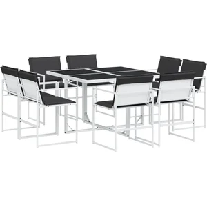 vidaXL Ensemble à manger de jardin avec coussins 9 pcs blanc textilène pas cher