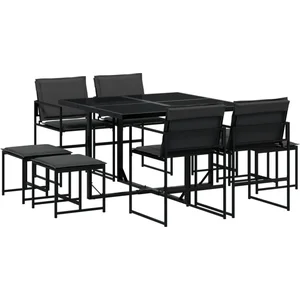 vidaXL Ensemble à manger de jardin avec coussins 9 pcs noir textilène pas cher