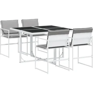 vidaXL Ensemble à manger de jardin avec coussins 5 pcs blanc textilène pas cher
