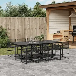 vidaXL Ensemble à manger de jardin 9 pcs Noir Résine tressée pas cher