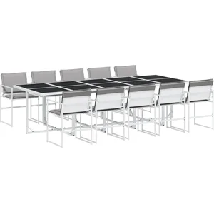 vidaXL Ensemble à manger de jardin avec coussins 11pcs blanc textilène pas cher