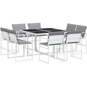 vidaXL Ensemble à manger de jardin avec coussins 9 pcs blanc textilène pas cher