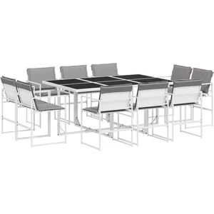 vidaXL Ensemble à manger de jardin avec coussins 11pcs blanc textilène pas cher