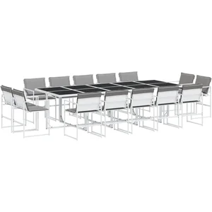 vidaXL Ensemble à manger de jardin avec coussins 15pcs blanc textilène pas cher