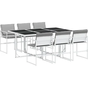 vidaXL Ensemble à manger de jardin avec coussins 7 pcs blanc textilène pas cher