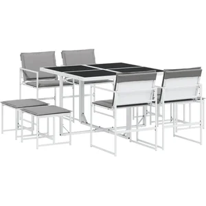 vidaXL Ensemble à manger de jardin avec coussins 9 pcs blanc textilène pas cher