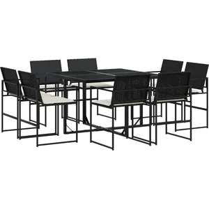 vidaXL Ensemble à manger de jardin 9pcs coussins noir résine tressée pas cher