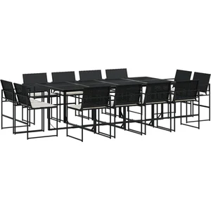 vidaXL Ensemble à manger de jardin 13 pcs coussins noir résine tressée pas cher