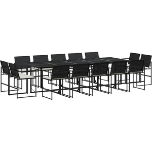 vidaXL Ensemble à manger de jardin 15 pcs coussins noir résine tressée pas cher