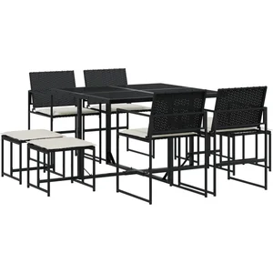 vidaXL Ensemble à manger de jardin 9pcs coussins noir résine tressée