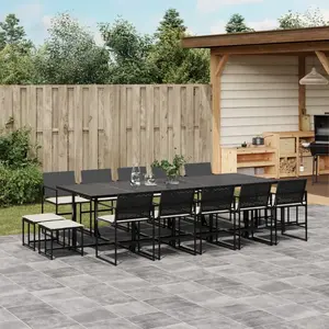 vidaXL Ensemble à manger de jardin 15 pcs coussins noir résine tressée pas cher