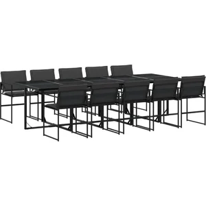 vidaXL Ensemble à manger de jardin avec coussins 11 pcs noir textilène pas cher