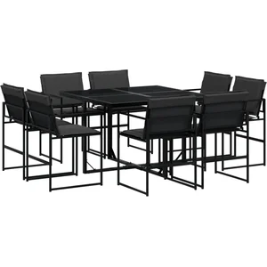 vidaXL Ensemble à manger de jardin avec coussins 9 pcs noir textilène pas cher
