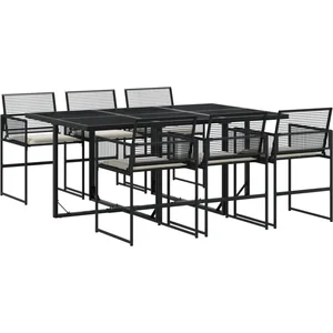vidaXL Ensemble à manger de jardin coussins 7 pcs noir résine tressée pas cher