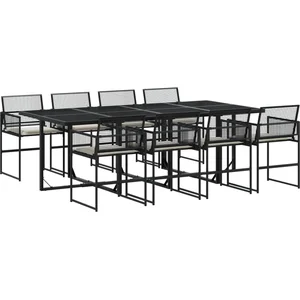 vidaXL Ensemble à manger de jardin 9pcs coussins noir résine tressée pas cher