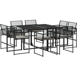 vidaXL Ensemble à manger de jardin 9pcs coussins noir résine tressée pas cher