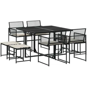 vidaXL Ensemble à manger de jardin 9pcs coussins noir résine tressée pas cher