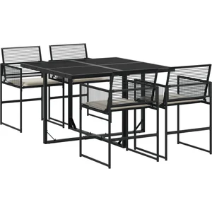 vidaXL Ensemble à manger de jardin coussins 5pcs noir résine tressée pas cher