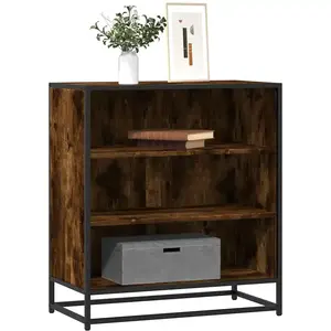 vidaXL Buffet chêne fumé 68x35x76 cm bois d'ingénierie et métal pas cher