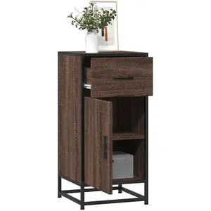 vidaXL Buffet chêne marron 35,5x35x76 cm bois d'ingénierie et métal pas cher